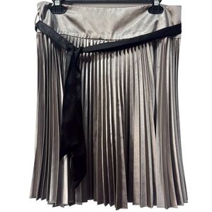 Forever Pleated Satin Skirt Silver Gray Removable Sash Belt Knee Length